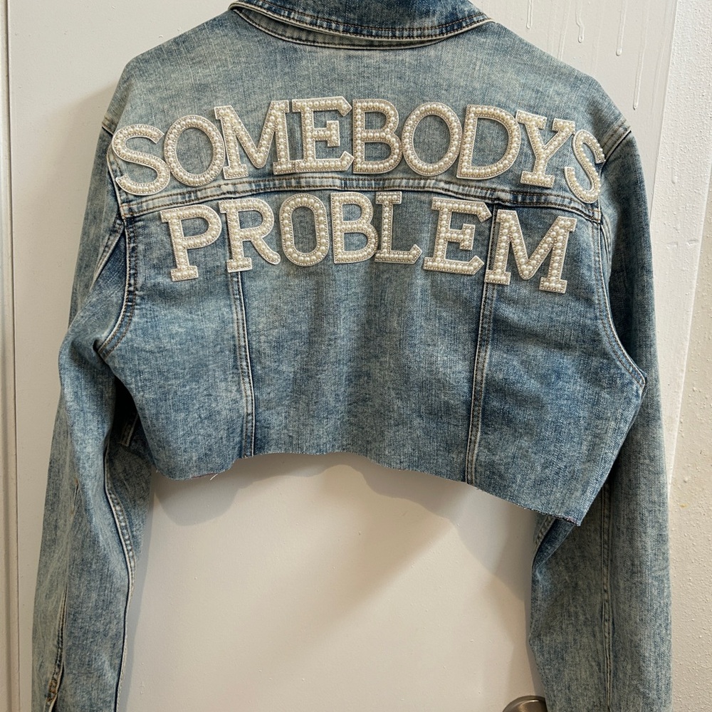 Custom Denim Cropped Jacket with Pearl letters Morgan Wallen concert